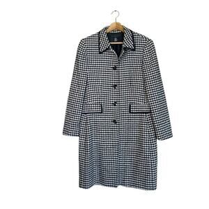 Apostrophe' Stretch Black White Houndstooth Knee-Length Longcoat, Sz 12